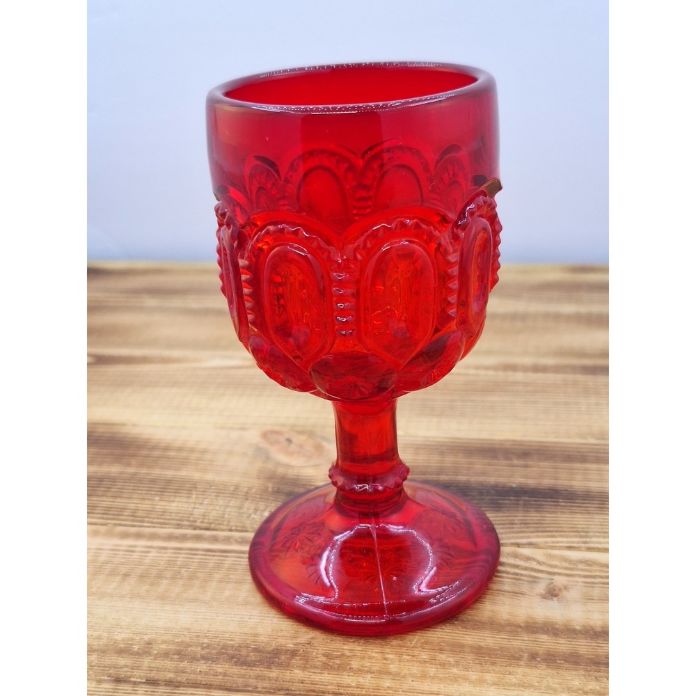 Ruby Red 3 Oz Wine‎ Glass Moon & Stars L E Smith 4.5" Tall